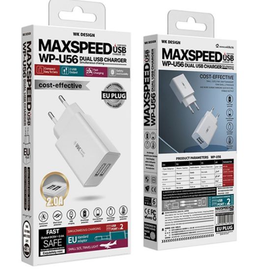تصویر  شارژر دیواری مکس اسپید مدل WP-U56 به همراه کابل تبدیل Micro USB