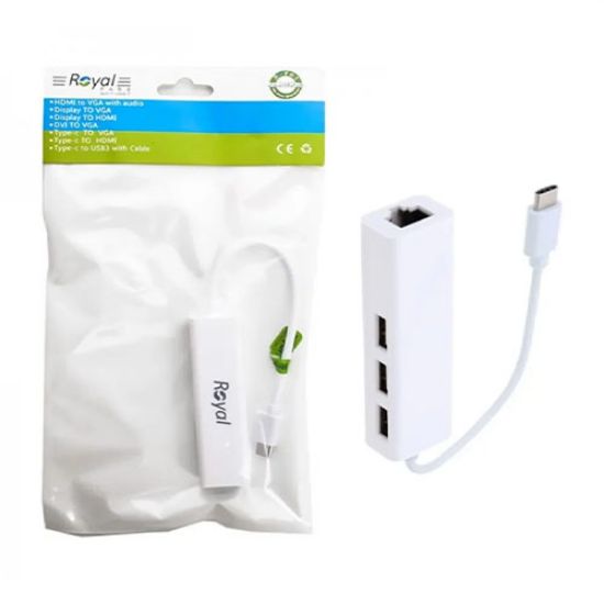 تصویر  هاب 3 پورت USB-C به LAN و USB رویال مدل RC-4030